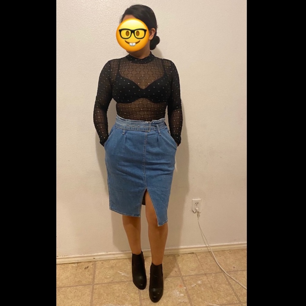 High-Waist Front-Slit Denim Skirt